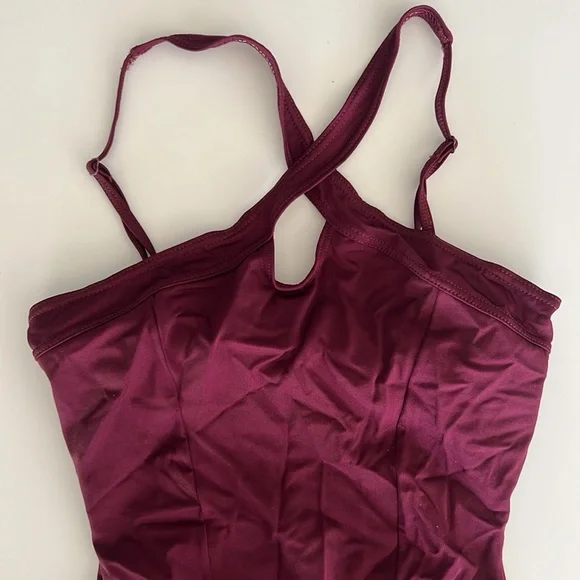 Cross Over Neck Leotard, Color Merlot, Style P500 Premiere Collection Size M - Picture 4 of 6